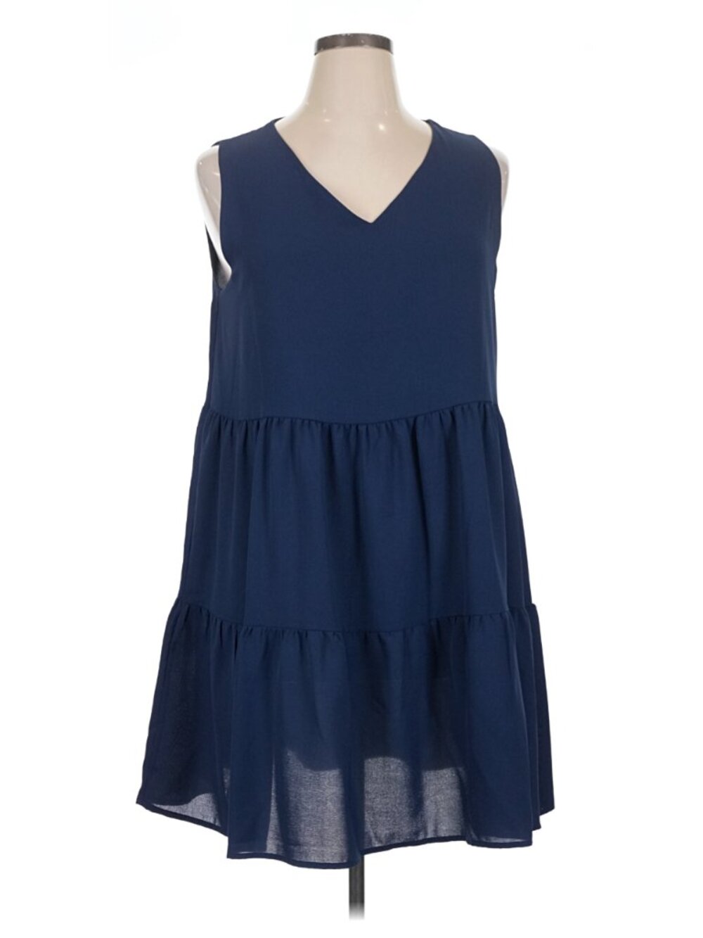 Green Envelope Womens Size Large Sleeveless Dress Navy Blue V-Neck Tiered A-Line